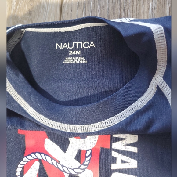 🇺🇲Nautica boys 2 piece rashguard swim set, navy, red, white Size 24M - Picture 9 of 10